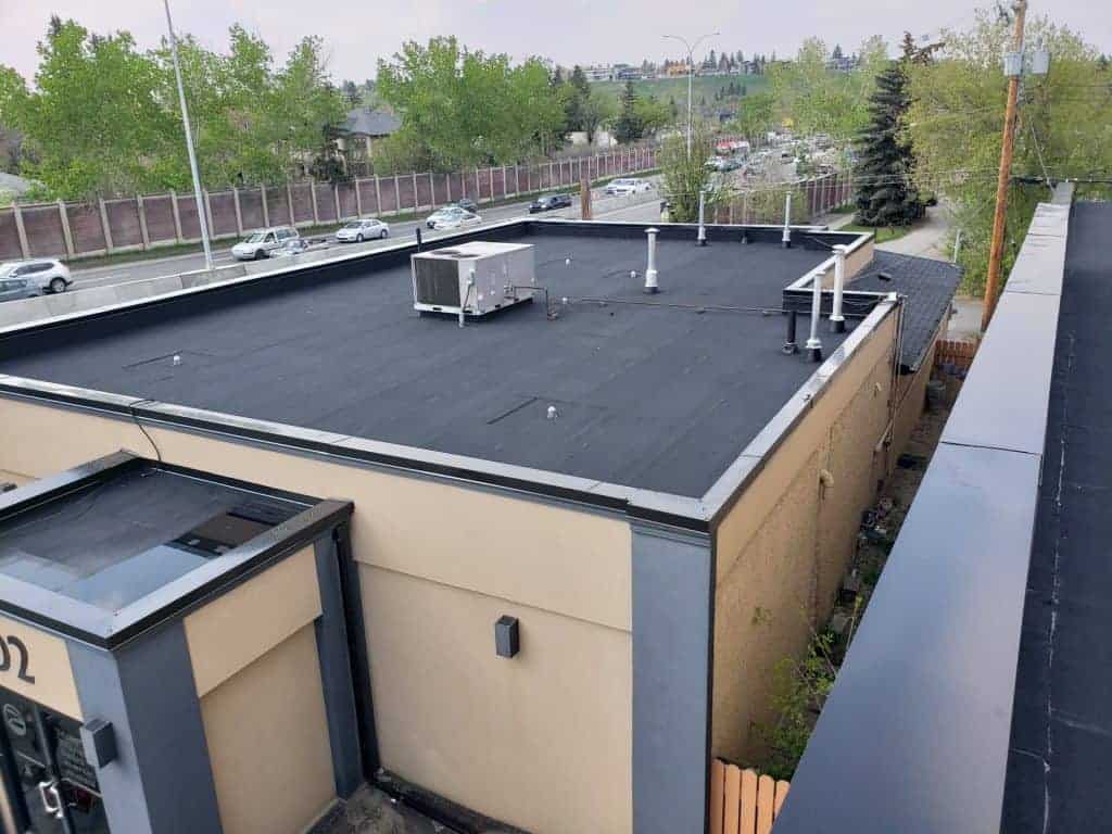 A flat roof on a commercial building.