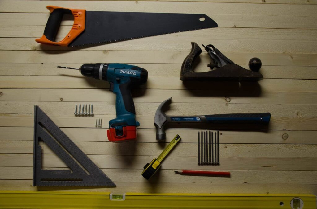homeowner tools on a wooden work bench in Denver, CO home