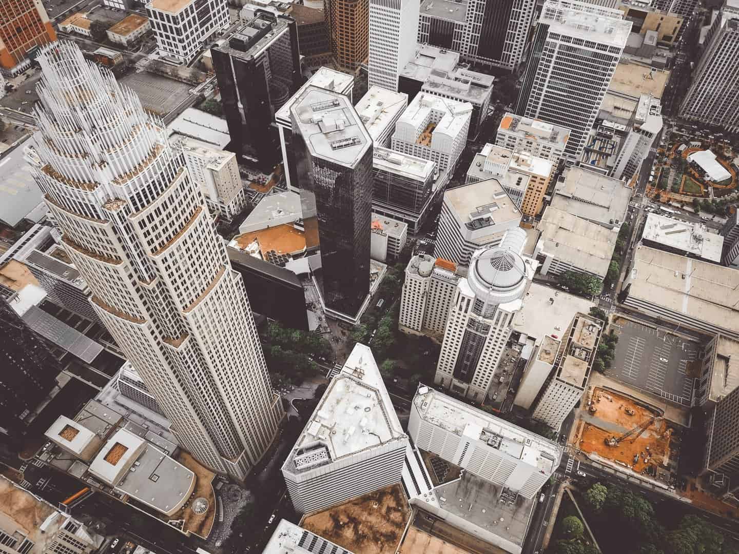Drone shot of Charlotte, NC roofs - roof top views of charlotte