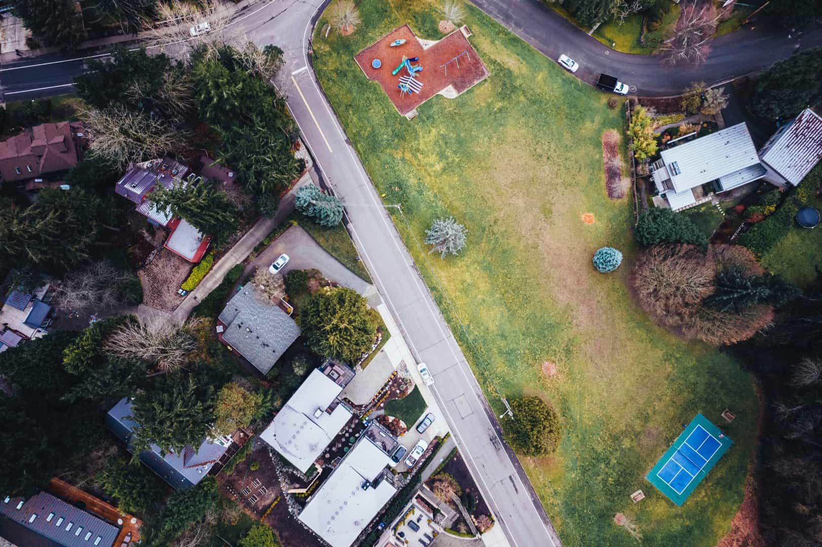 Drone shot of Charlotte, NC neighborhood from Roofing Contractor Charlotte