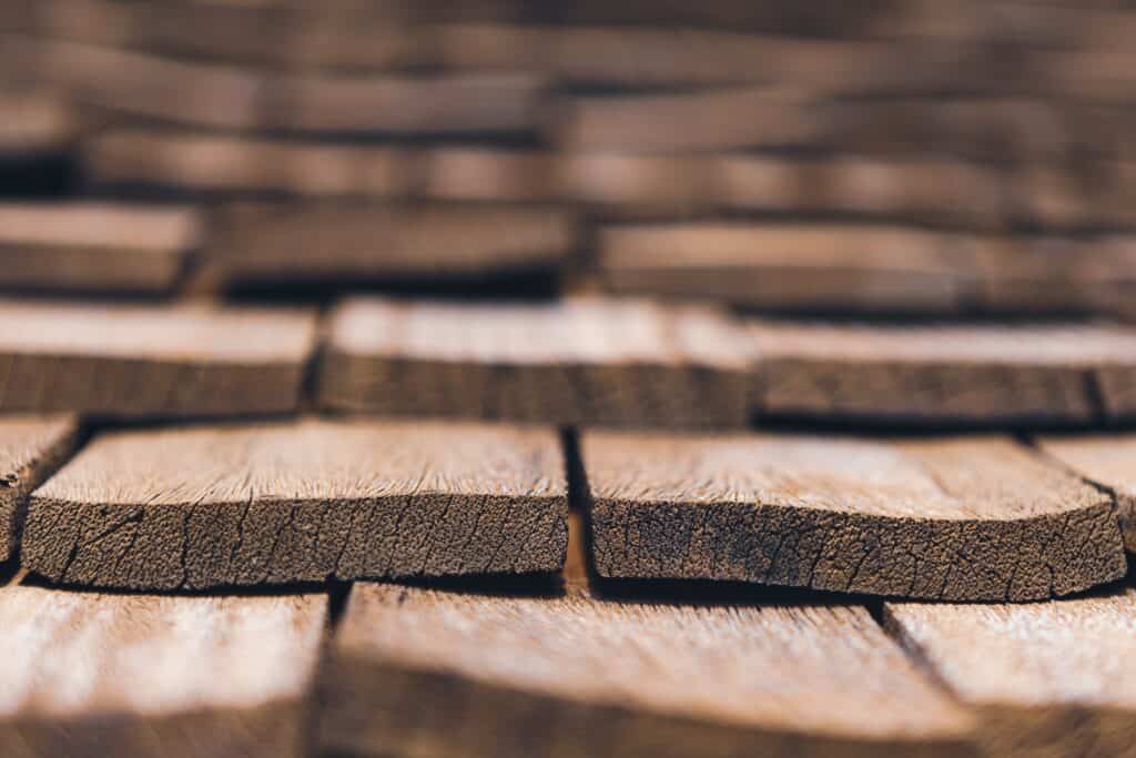 A closeup image of cedar shake shingles
